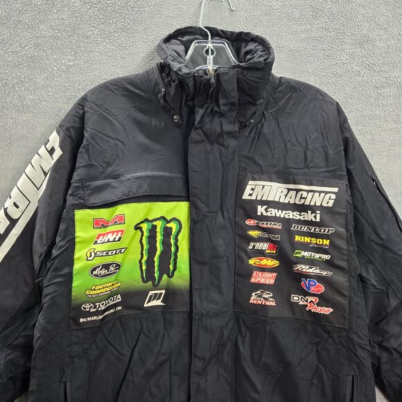 Monster x Kawasaki Boy Racing Jacket Large Black Fleece Lined Logo Full Zip Y2K - Picture 2 of 13
